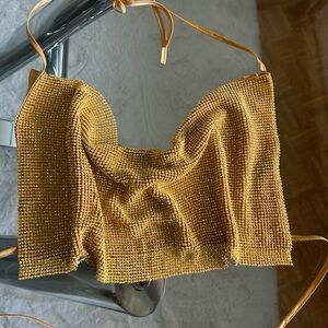 Akira, never been worn, Very sexy sparkly yellow gold chainmail crop top.